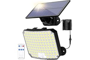 RISEMART Lampes solaires pour l'extérieur, détecteur de mouvement solaire 118 LED avec télécommande, lumière solaire de jardin étanche IP65, 2 Méthodes d'Installation avec Câble Détachable de 5M