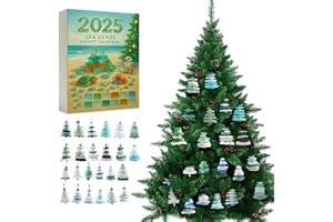 HMIFJUM Advent Calendar 2025, Sea Glass Christmas Tree with 24 Mini Natural Sea Glass Tree Christmas Decoration Crafts, 24 Days Christmas Countdown Calendar Handmade Collectible Ornaments (1PC)