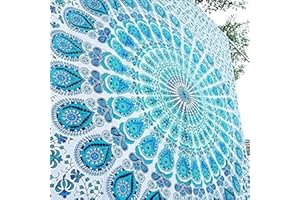 Bless International Tapisserie de literie murale indienne hippie psychédélique psychédélique paon (paon bleu ciel, Taille King (88x104 pouces)(225x265 cms))