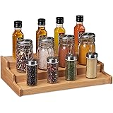 Relaxdays Gewürzregal Bambus, Gewürze, Kräuter, 3 Etagen, stehende Gewürztreppe für Arbeitsplatte, HBT 9x38x22 cm, natur