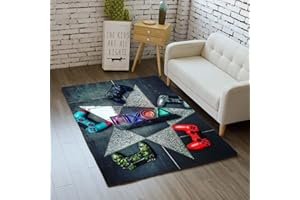 STICKER SUPERB. Alfombra de Grafiti 3D Consola de Juegos Patrón Alfombra Sala de Estar Dormitorio Moderno Cuadrado Niño Adolescente Franela Decoración Alfombra, Naranja Gris Negro,Antideslizante (Multi A,120x160 cm)