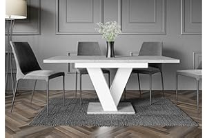 ‎ALTDECOR ALTDECOR Esstisch ausziehbar, ideal als Küchentisch, Esszimmertisch - oder Wohnzimmertisch, solide Konstruktion aus Möbelplatte, 120-160x80x75 cm - Weiß/Betonoptik - ASIV