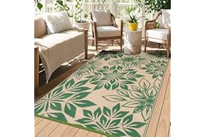 ‎TUKDAK TUKDAK Outdoor Teppich Wetterfest 120×180cm, Grün UV-beständig Picknickdecke für den Outdoor, Wendbarer Outdoorteppich für Garten, Leichtgewicht Kunststoff Stroh Terrasse Matte für RV Picknick Balkon