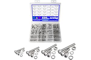 Newlng 520pcs Kit Viti e Bulloni M3 M4 M5 M6 Con Dadi e Rondelle Piatte - Assortimento in Acciaio Inossidabile 304 Con Testa Esagonale e a Brugola