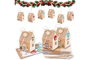 24 PCS Calendario Adviento Cajas, ZoneYan Calendario de Adviento Rellenar, Copo de Nieve Etiquetas, Casitas Calendarios Advientos Vacio, DIY Casitas Calendarios de Navidad, Cajitas Regalo Navidad