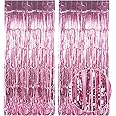 Bomiclss 2Pcs 3.32×6.8ft Tinsel Curtain Glitter Party Decorations Curtain Backdrop Streamers Foil Fringe, Metallic Tinsel Foil Curtains Background Streamers for Birthday Wedding Baby Shower (Pink)