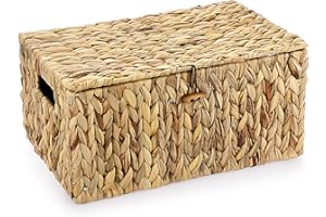GENERIC OGANAZI Natural Water Hyacinth Wicker Boxes, Woven Wicker Storage Baskets with Lids, Shelf Baskets Storage for Bathroom Bedroom Kitchen Office, 36 * 24 * 18cm (Large)