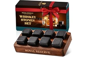 Whisky Stones Gift Set in Brown Wood Tray - Reusable Chilling Bourbon Ice Cubes - Retirement Gift for Men, Husband, Friend, Dad by Royal Reserve