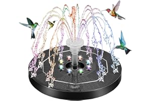 Kasanni Solar Fountain for Outdoor Use 3 W Solar Fountain for Outdoor Solar Fountain for Pond Floating with Light with 6 Nozzles Suitable for Gardens, Bird Baths, Ponds