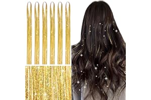 ‎WENNALIFE WENNALIFE Hair Tinsel, Champagner 120CM Haar Lametta 1200 Glitzer Haarsträhnen Kit Glitzersträhnen für Haare Festival Party Haar Glitzer Tinsel Hair Fairy Hair für Mädchen