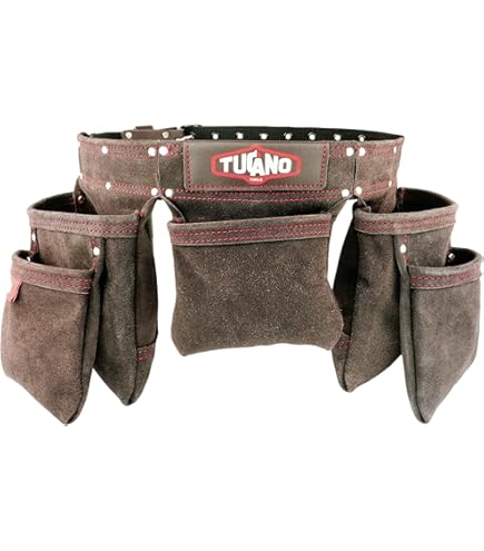Grain Leather Tool Pouch - Carpenter & Construction Tool Bag With Adjustable Framing Holder