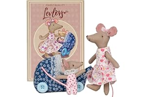 LEVLOVS Mouse in a Matchbox Toy Baby Registry Gift Toddler Gift Dolls Mom and Baby Mice and a Stroller