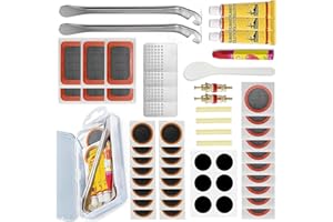 AONAT 56 Pièces Kit Reparation Velo, Kit Reparation Pneu Velo, Kit Crevaison Velo Comprend 32 Rustines pour Pneus de Vélo, 2 Pieds-De-Biche, Convient aux VTT, Vélos de Route, Motos
