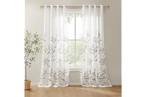 Madison Park Cecily Semi Sheer SINGLE Panel Window Curtain Burnout Botanical Print, Easy To Hang, Fits up to 1.25" Diameter Rod, 50x84, Leaves Grey