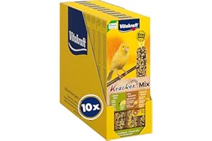 Vitakraft Kräcker Mix, Vogelsnack, für Kanarienvögel, Knabberstangen, mit Ei und Grassamen, mit Kiwi und Citrus, mit Banane und Sesam, ohne Zusatz von Zucker (10x 80g)
