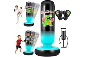 EIVONDA Sacco da Boxe Bambini con Guantoni da Boxe e Pompa 165cm Più Grandi e Stabili Dinosauri & Bersaglio da Colpire 2 in 1 Gonfiabile Sacco da Boxe da Terra Regali per Bambini Bambine 3-12 Anni