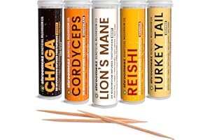 "Xero Picks“ Zahnstocher mit Shroomeaz-Geschmack (Sorte Reishi, Cordyceps, Lions Mane, Turket Tail, Chaga), 5er-Pack