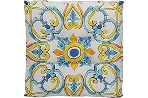 HABITA 33 HOME Cuscini Sedie Cucina Set da 6 (40x40x5cm) Cuscini Sedie Cucina, Coprisedia Cucina, Cuscini per Sedie Quadrati, Cuscino Sedia con Laccetti Decori Assortiti Trapuntati al Centro (Giglio Stella)