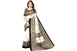 BishtHub Fashion Damen-Sari mit Kunstseide, Blumendruck, Partykleidung, Sari mit ungesäumtem Blusenteil