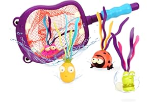 B. toys by Battat – Hippo Scoop-a-Diving Pool Toys - 1 siatka hipopotamska i 4 zabawki wodne dla dzieci 3+ (5 sztuk)