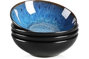 vancasso Bubble Zestaw kamionkowych misek na płatki, z reaktywnej glazury, duża miska w rozmiarze 18 cm, niebieska miska do sałatki, owoców, przekąsek, zup, pojemność 600 ml, 4 szt. (17,8 x 17,8 x 5,5 cm).