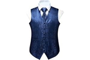FAIMO Mens Paisley Waistcoat Floral Jacquard Waistcoat with Necktie Pocket Square Set Wedding Party Formal Vest Suit Set XS-4XL