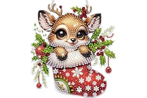Lxmsja 5D Diamond Painting Weihnachten Anhänger, Hirsch Diamond Painting Fensterbilder Kinder Erwachsene, Hängende Ornament Bastelset Geschenk Mädchen 7 8 9 10 11 Jahre, Party Kranz Tür Fenster Deko