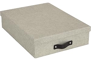 BIGSO BOX OF SWEDEN OSKAR Pudełko na dokumenty A4, broszury itd. – półka na biurko z pokrywką i uchwytem – pudełko do przechowywania z płyty pilśniowej i papieru o wyglądzie lnu, beżowe