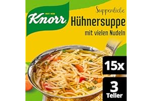 Knorr Suppenliebe Hühnersuppe für eine leckere Nudelsuppe mit vielen Nudeln ohne geschmacksverstärkende Zusatzstoffe und Farbstoffe 15 x 3 Teller