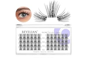 DIY Eyelash Extension,Cluster Individual False Eyelashes Extension Natural Look Reusable Glue Bonded Black Super Thin Band 48 Lash Clusters 16mm by BEYELIAN