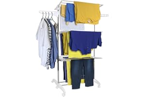 Hyfive Tendedero Airer Ropa Extra Grande de 3 Niveles de Acero Inoxidable Rampa de secar la Ropa se pliega para un fácil Almacenamiento