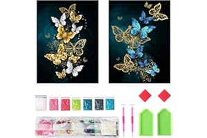 Mupack 2 Pcs DIY 5D Diamond Painting Full Kits,Wolf Crystal Rhinestone Embroidery Pictures for Kids and Adult,Full Drill Kit Arts Craft Gift for Home Wall Decor (30x40cm) (Papillon)