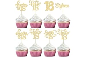 GYUFISE 30Pcs18th Birthday Cupcake Toppers Eighteen Happy 18th Cupcake Picks Sweet 18 Cheers to 18 Cake Decorations for 18th Birthday Anniversary Party Supplies Gold Glitter