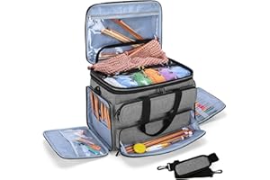 Yarwo Stricktasche zur Aufbewahrung von Wolle, Häkel Aufbewahrungstasche für Garn, Handarbeitstasche für Stricken Wolle und Häkel Zubehör, Grau