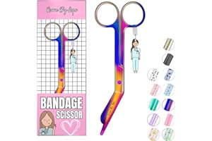 Nurse By Aqos | Tijeras Enfermeria Pico de Pato - Ideal Para Enfermera En Apuros y TCAE | Tijeras de Vendaje Punta De Roma - Acero Inoxidable Pulido - Llavero Distintivo. (Rainbow)