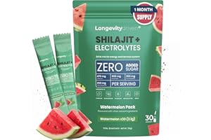 LONGEVITY DRIVEN Shilajit Pure Poudre D'électrolytes1620 mg pour Hommes et Femmes - Boisson Vitalité et Longévité avec Shilajit Himalaya, Magnésium, Sodium et Potassium, Arôme de Melon d'eau - 30 portions