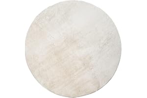 ‎PACO HOME Paco Home Waschbarer Teppich Rund Wohnzimmer Kurzflor rutschfest Modern Flauschig Einfarbiges Muster, Grösse:120 cm Rund, Farbe:Creme