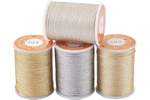 BB BEADTHOVEN Beadthoven - 4 rotoli di cordino metallico da 1 mm, in poliestere intrecciato, per gioielli, artigianato, ornamenti natalizi da appendere, confezioni, 7 m/rotolo