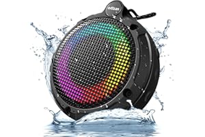 Ortizan Bluetooth Shower Speaker, IPX7 Waterproof Mini Speaker with LED Lights, Portable Outdoor Wireless Speaker with 8W & 24H Playtime, Perfect for Shower, Bike, Hike, Support TF Card, FM Radio