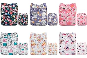 ALVABABY Alva Baby Lot de 6 Couches réutilisables lavables en tissu + 12 inserts