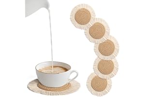 besbomig Lot de 6 Rond Dessous de Verre sous-Verres en Verre Tressé Tapis de Table Antidérapant Tapis de Bar pour Maison Bureau Bar Restaurant Manger Cuisine