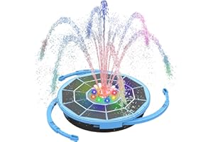 AISITIN LED Fuente Solar Jardin Exterior Mejorada con 3000mAh, Fuentes Solares de Jardin 3,5 W con Varios Efectos de Rociado, para Exteriores con Panel de Vidrio Azul