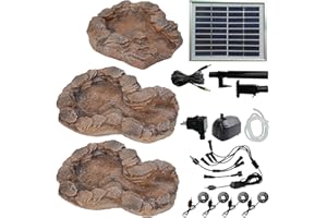 AMUR Solar Garden Fountain Stream Quellbach II with LED Light / Hybrid System, 230 V Decorative Fountain, Bird Bath, Waterfall, Garden Light, Pond Pump - Spring Fountain Water Game for Garden, Garden Pond