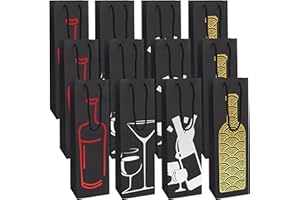 BELLE VOUS Confezione Regalo Bottiglia Vino Nere (12pz) - Busta per Bottiglie 4 Modelli - Buste Carta con Manico Corda - Sacchetti Vino e Champagne per Compleanno, Cene, Anniversari e Inaugurazioni