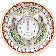 Anjali Arts Decorative Round Marble Clock for Home | Table Top Handicrafts Home Decor Peacock Watch with Rajasthani Meenakari Work for Office (Multicolor, 14.5x4.5x14.5 cm)