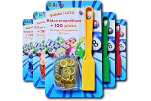 Bolibo JETON Loto magnétique - Bâton magnétique + 100 PIONS - 17 mm de diamètre - Coloris au Choix - Bleu, Orange, Jaune, Vert, Rouge, Violet, etc... - (Jaune)