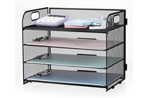 LATERN 4 Stufiger Briefablage Organizer aus Metall Mesh, 32CM x 28CM x 24CM Ausziehbarer Mesh-Papierordner Dokumentenablage mit Griff für Akten Bücher Notizen Papier Zuhause Büro Schule Organisieren