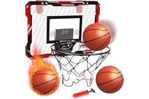 TEKXDD Basketball Hoop Indoor, Over The Door with Electronic Auto-Scoring Scoreboard, Inflator, 3 Balls Included, Mini Basketball Hoop for Kids and Adults, Toys Gifts for Boys Girls Aged 3-12