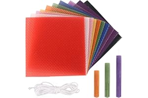 BSSMMAI Set di 10 lastre di cera d'api, per candele di cera d'api, per candele di cera d'api, per regali artigianali, genitori, bambini, 20 x 20 cm, con candela