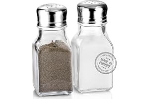 CRYSTALIA Grand Premium Salière et Poivrière en Verre, Design Clair, Classique Style, 100% SANS PLOMB, Corps en Verre Avec Couvercle en Acier Inoxydable, Poivrière et Salière